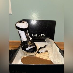 Ralph Lauren Black and Tan Wedge Sandals